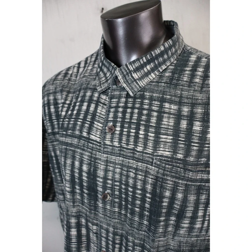 Mens Tommy Bahama Hawaiian Shirt Size 3XL Silk Green Geometric Button Front